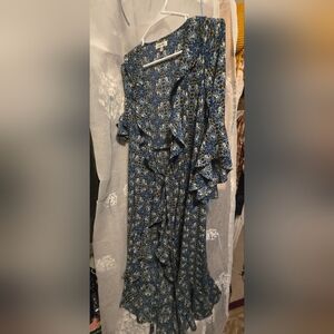 Floral Blue Ruffle Wrap Dress